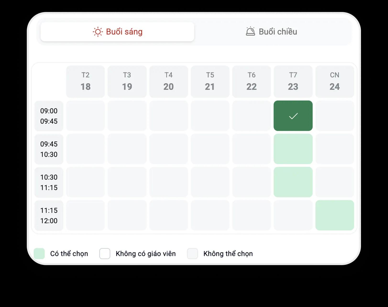 Step 2 - Location and time selection interface